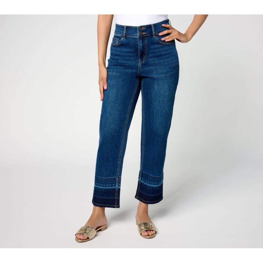 Susan Graver Women's Pants Sz 16 Denim Full Leg Dip Dye Ankle Jean Blue